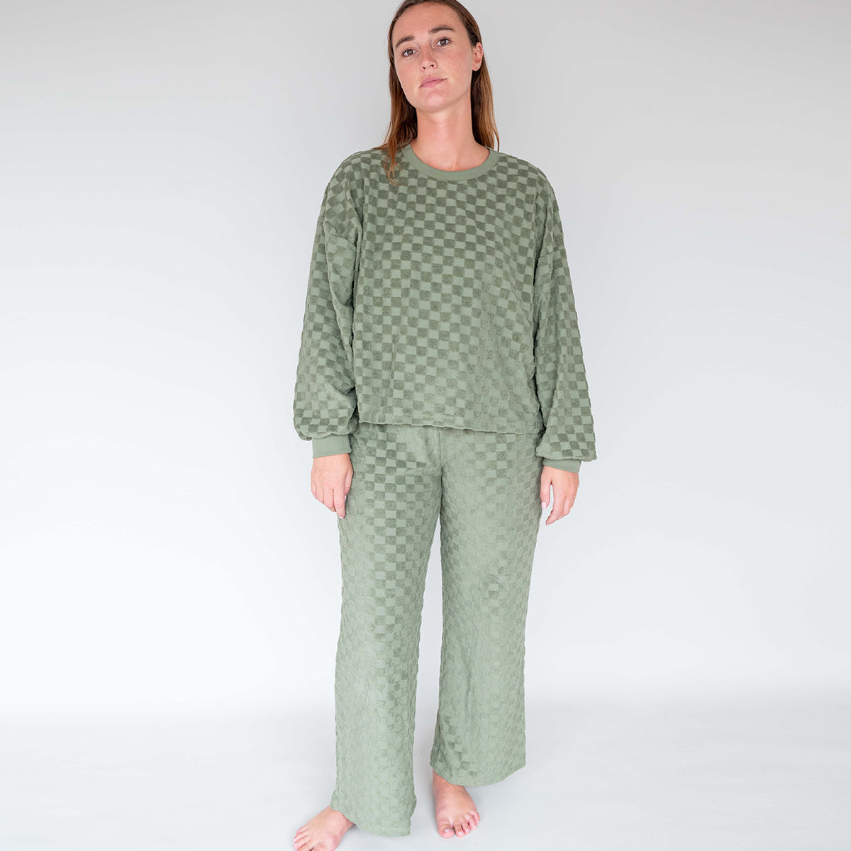 Pantalon coton éponge DAMIER Kaki, WE ARE JOLIES