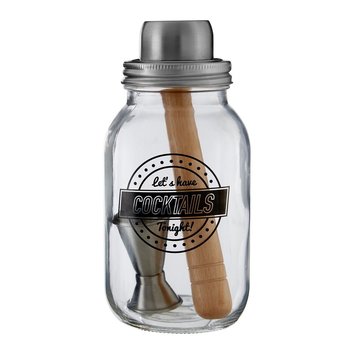 3-Piece Glass/Stainless Steel Cocktail Jar, SO'HOME
