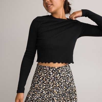 T-shirt cropped a coste, maniche lunghe LA REDOUTE COLLECTIONS