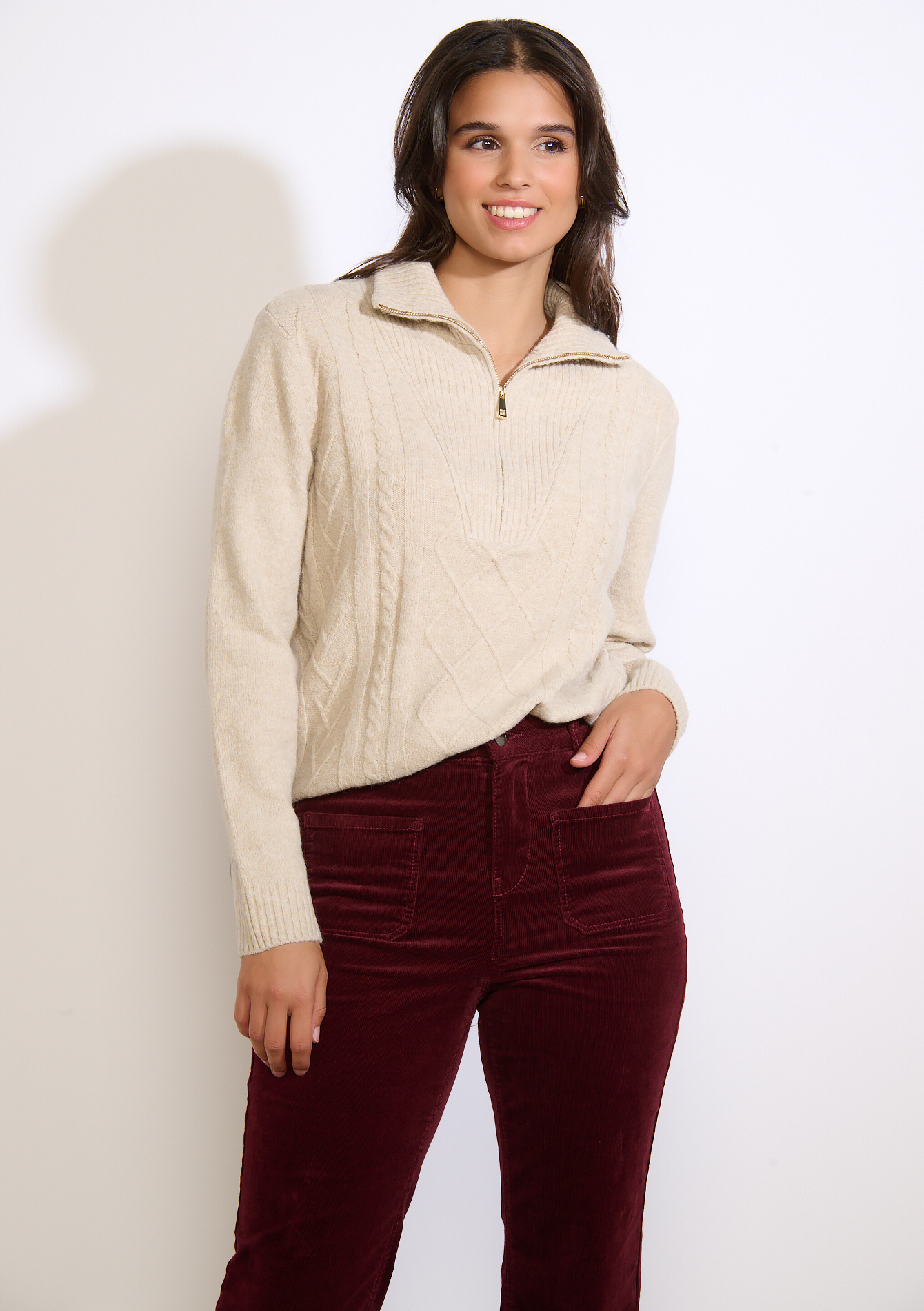 Pull zippé à torsades, LOLALIZA