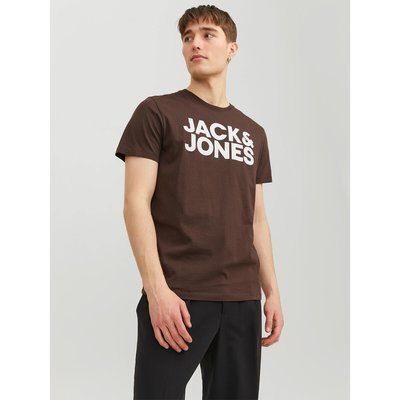 Logo Print Cotton T-Shirt with Short Sleeves and Crew Neck JACK & JONES