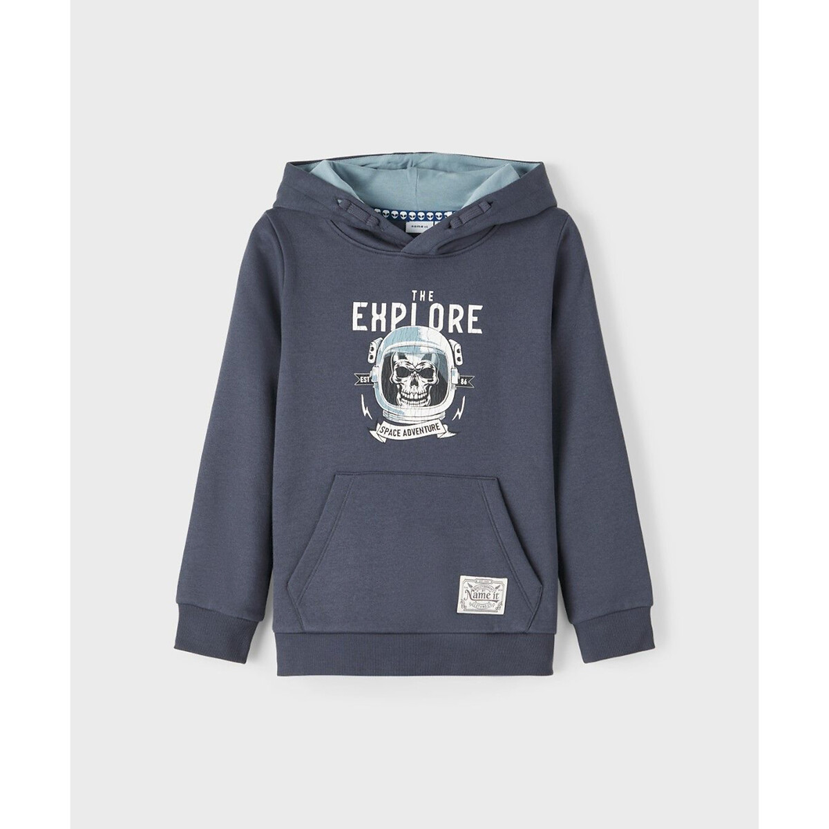 Printed cotton mix hoodie charcoal grey Name It La Redoute