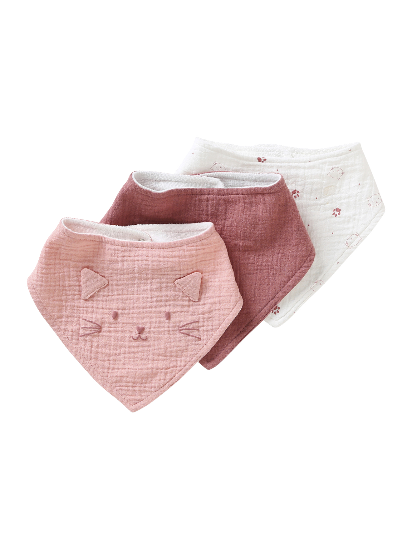 VERTBAUDET - Lot De 3 Bavoirs Bandanas En Gaze De Coton - Motif Renard - Fermeture Pressions