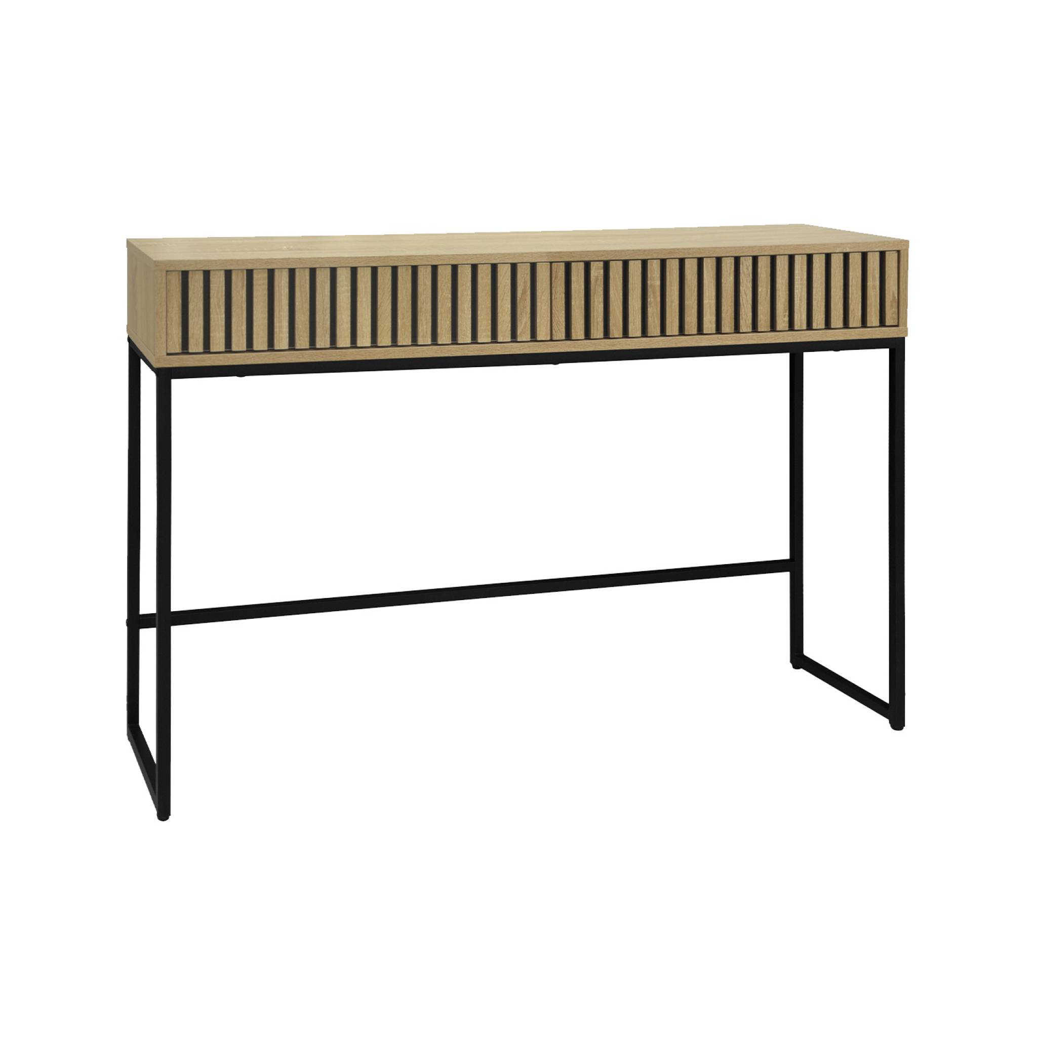 Console contemporaine décor bois rainuré et métal 2 tiroirs LISBONNE, SWEEEK