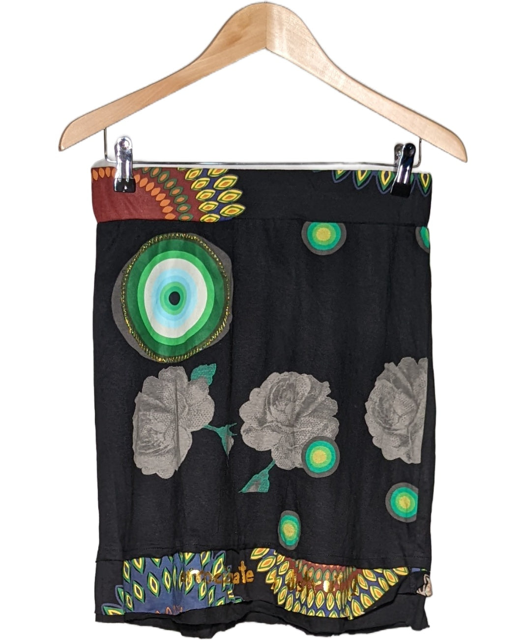 Jupe évasée Desigual Taille 36/38 – Motif Ethnique Orange, Très Bon état