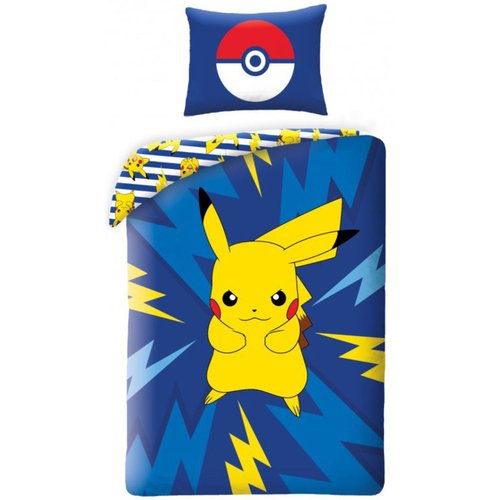 Parure de lit enfant coton pikachu bleu Pokemon