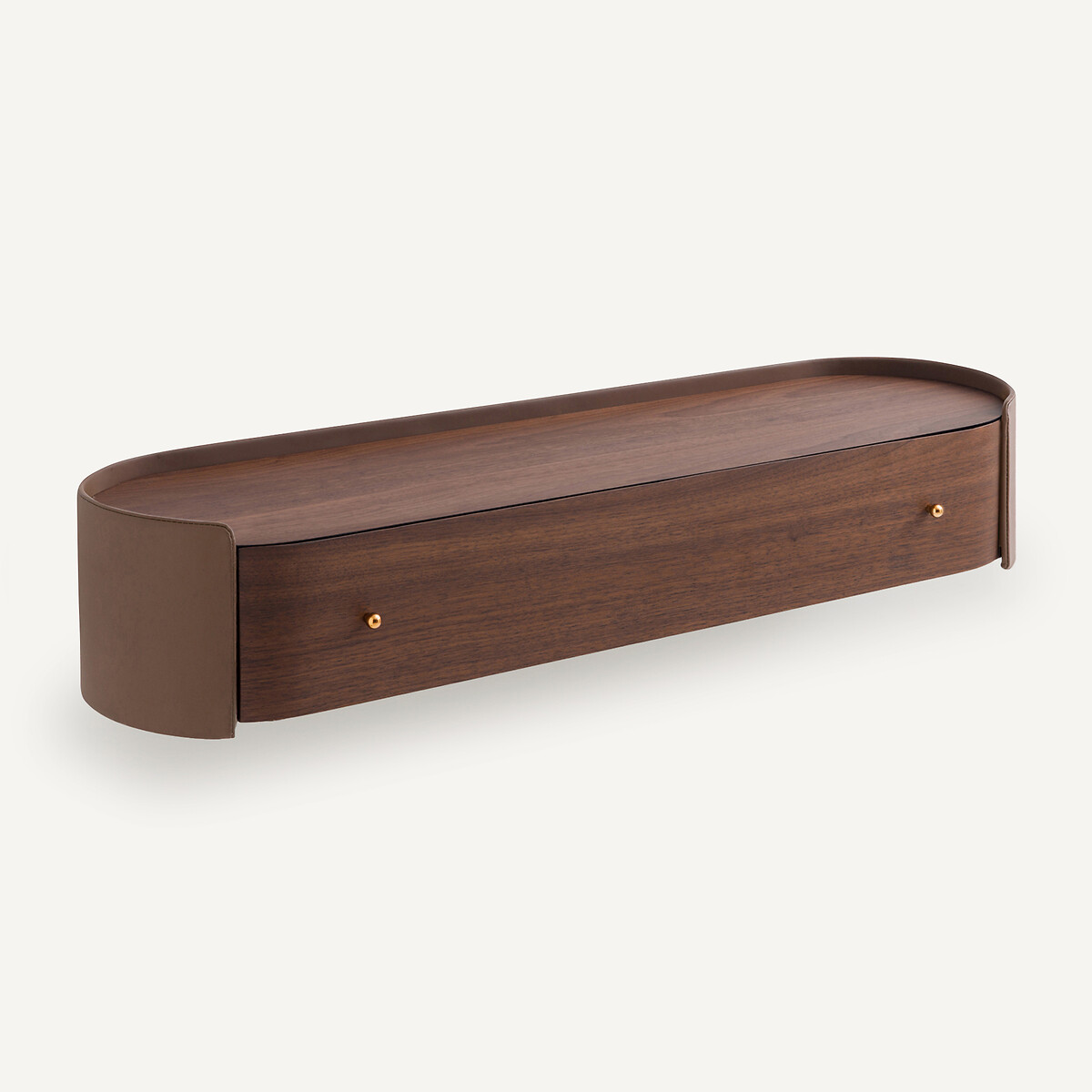 Consola de pared, en chapado de nogal y cuero, Firmo, AM.PM