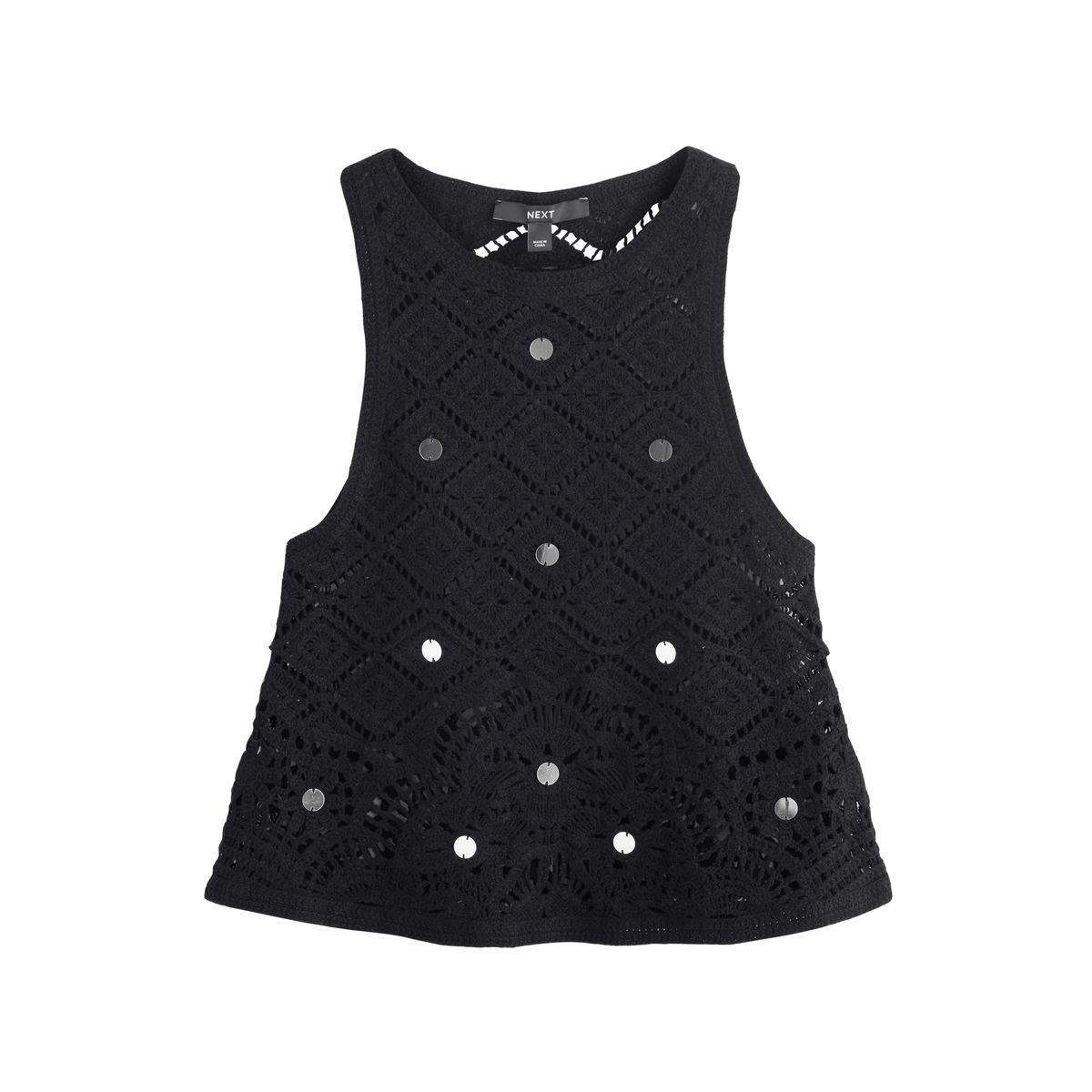 Débardeur en coton et crochet à sequins, NEXT