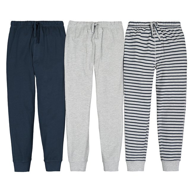Lote de 3 pantalones de pijama azul marino + gris jaspeado <span itemprop=