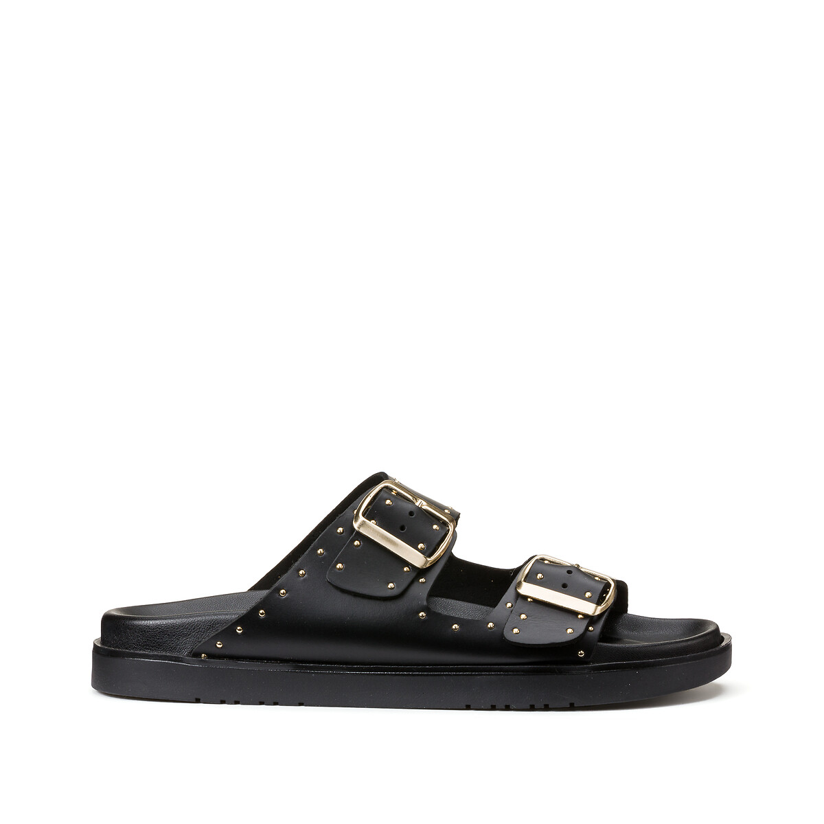 Leather studded detail mules, black, La Redoute Collections | La Redoute