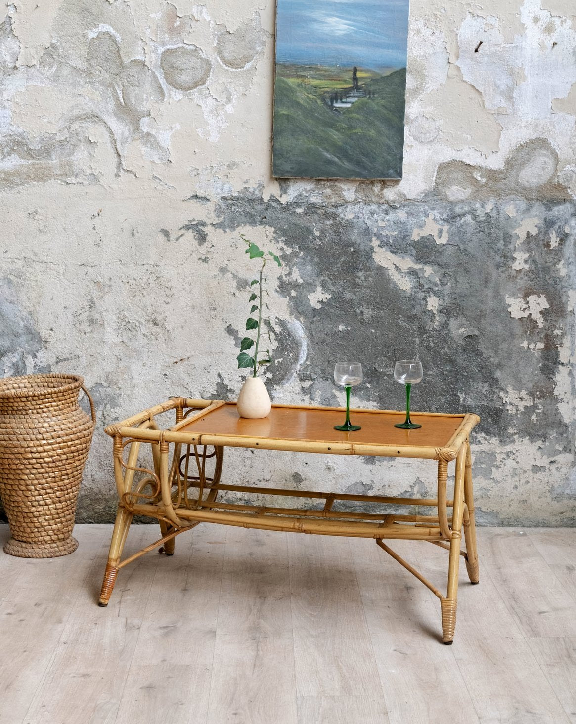 Table basse en rotin Léonie N°1586 - Bon état, DEBONGOUT