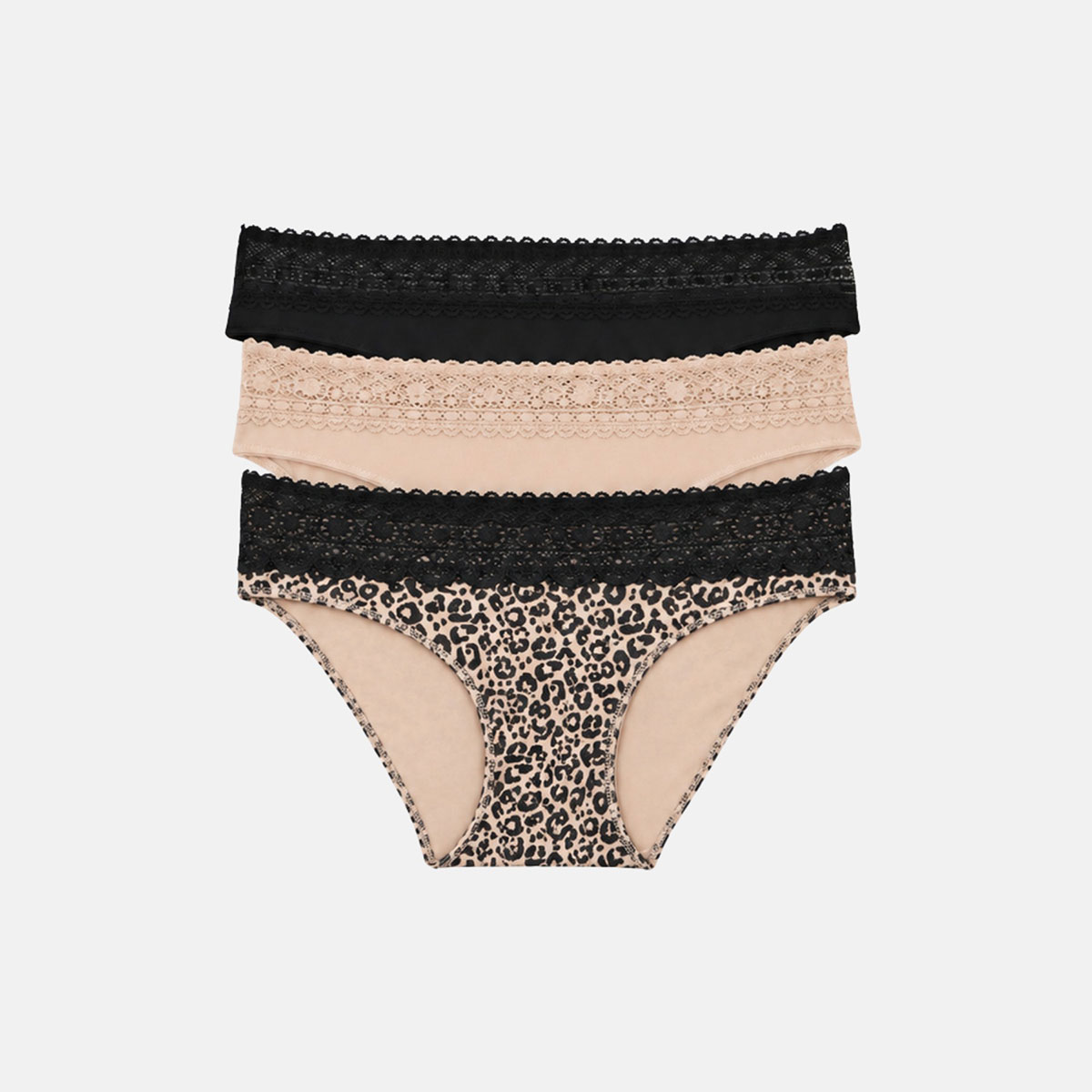 Lot de 3 culottes en coton et dentelle, VARIANCE