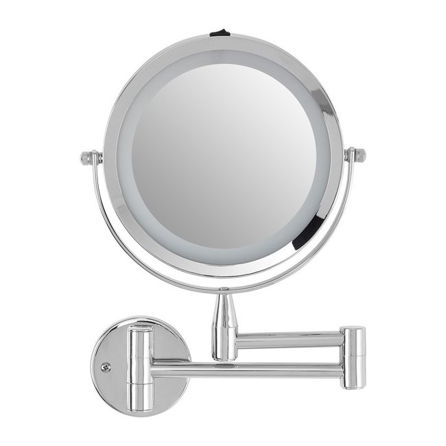 Extending LED Wall Mirror in Chrome, silver-coloured, SO'HOME