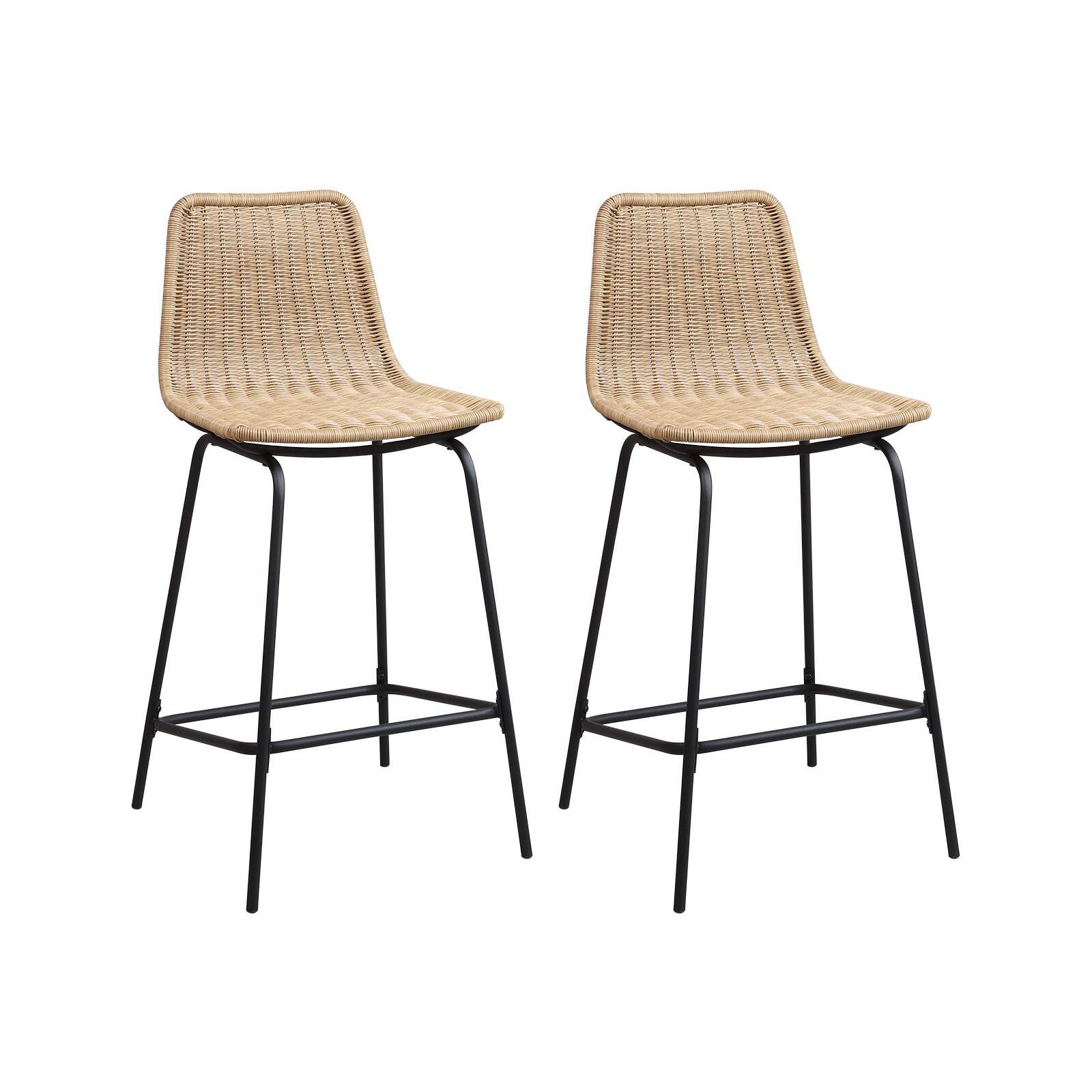 Lot de tabourets d'ilot et bar en métal et assise en rotin 65cm BALI|Lot de 2 | Lot de 2, MOB IN