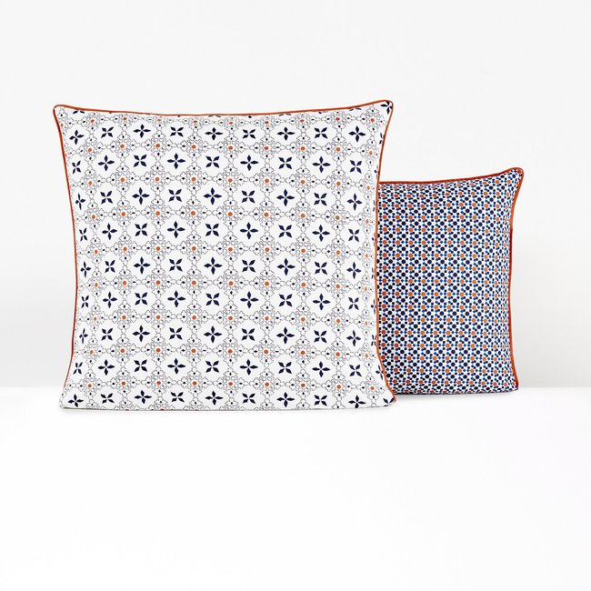 Zehia Tiled 100% Cotton Pillowcase, white/blue/orange, LA REDOUTE INTERIEURS