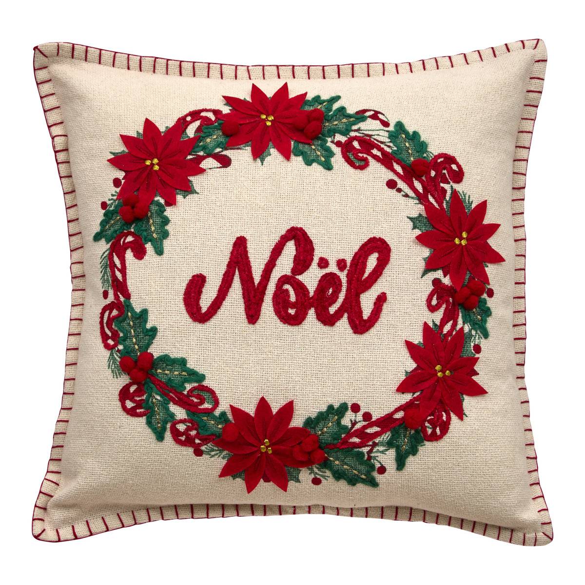 Coussin de Noël brodé couronne 45 x 45 cm, ATMOSPHERA