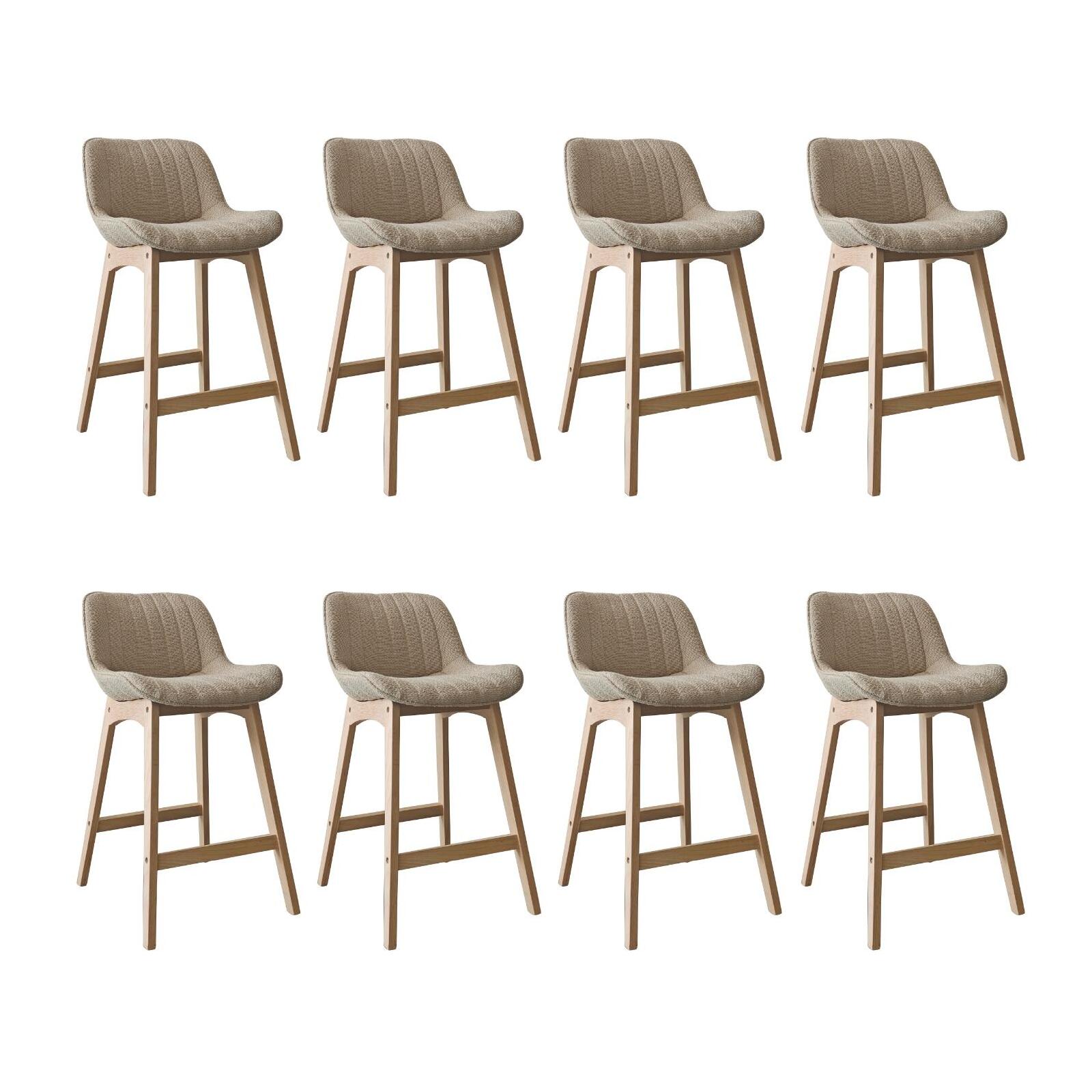 Lot de chaises d'îlot et bar en chêne et assise tissu bouclette 65cm MILK | Lot de 8, MOB IN