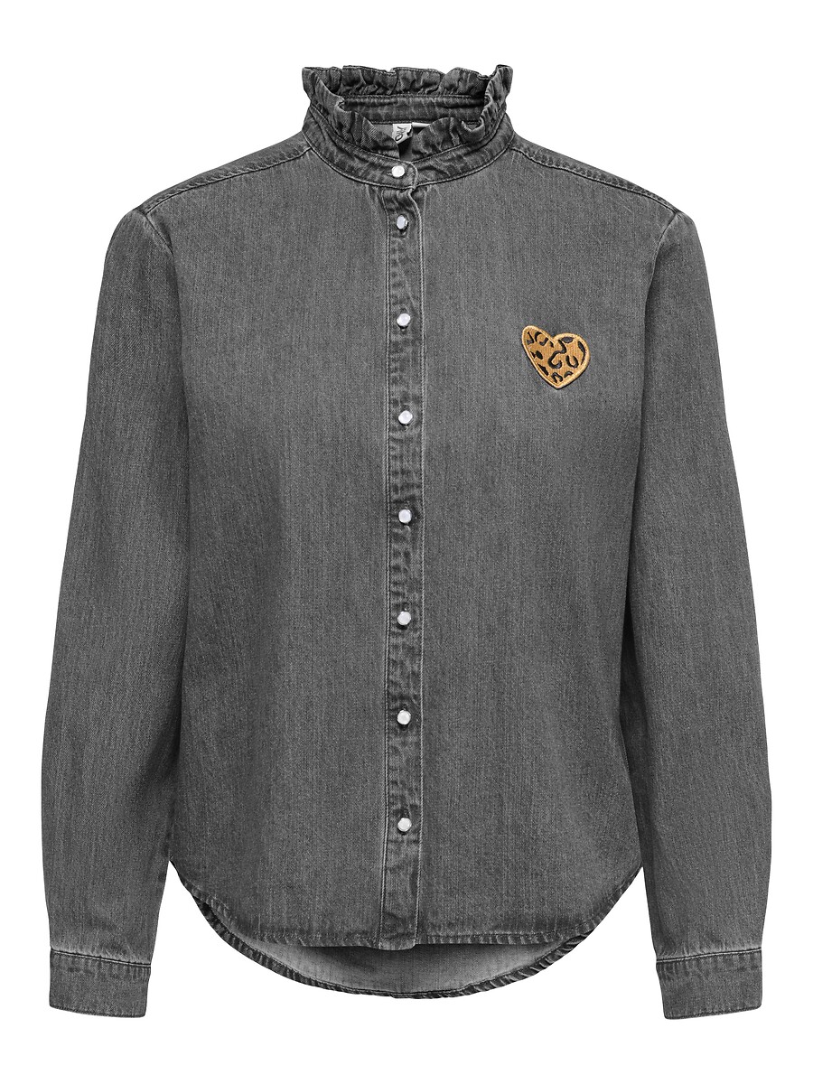 Chemisier en denim col mao, cœur poitrine, ONLY