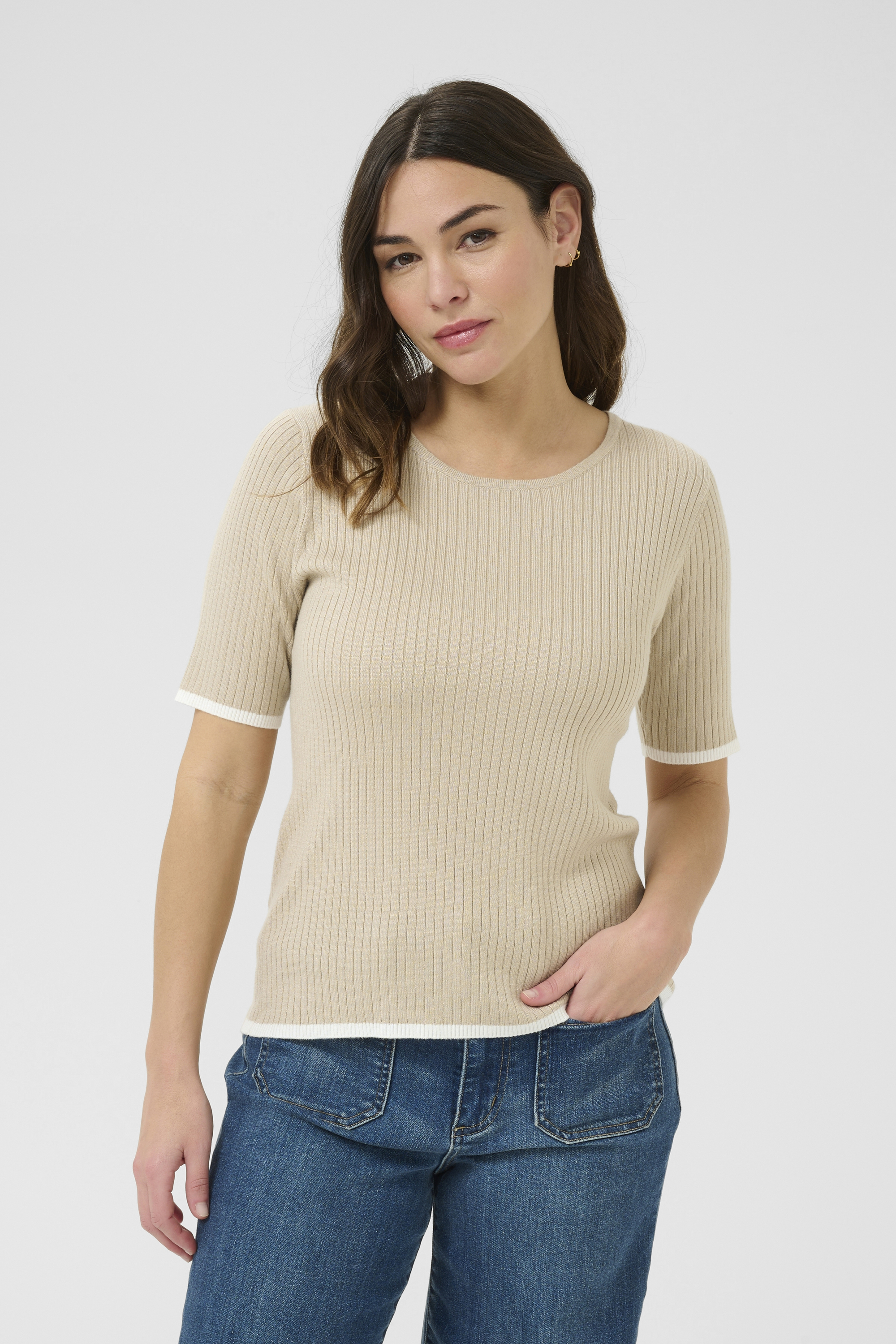 Pull en maille col rond manches courtes, KAFFE