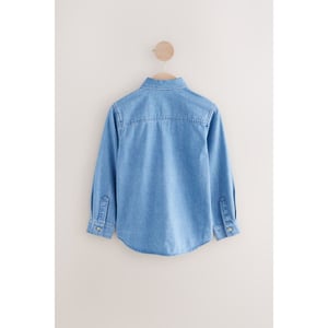 Chemise En Jean NEXT - Manches Longues, Pur Coton - Délavage Bleu Moyen - Coupe Classique, Poche Poitrine - Pour Toutes Saisons