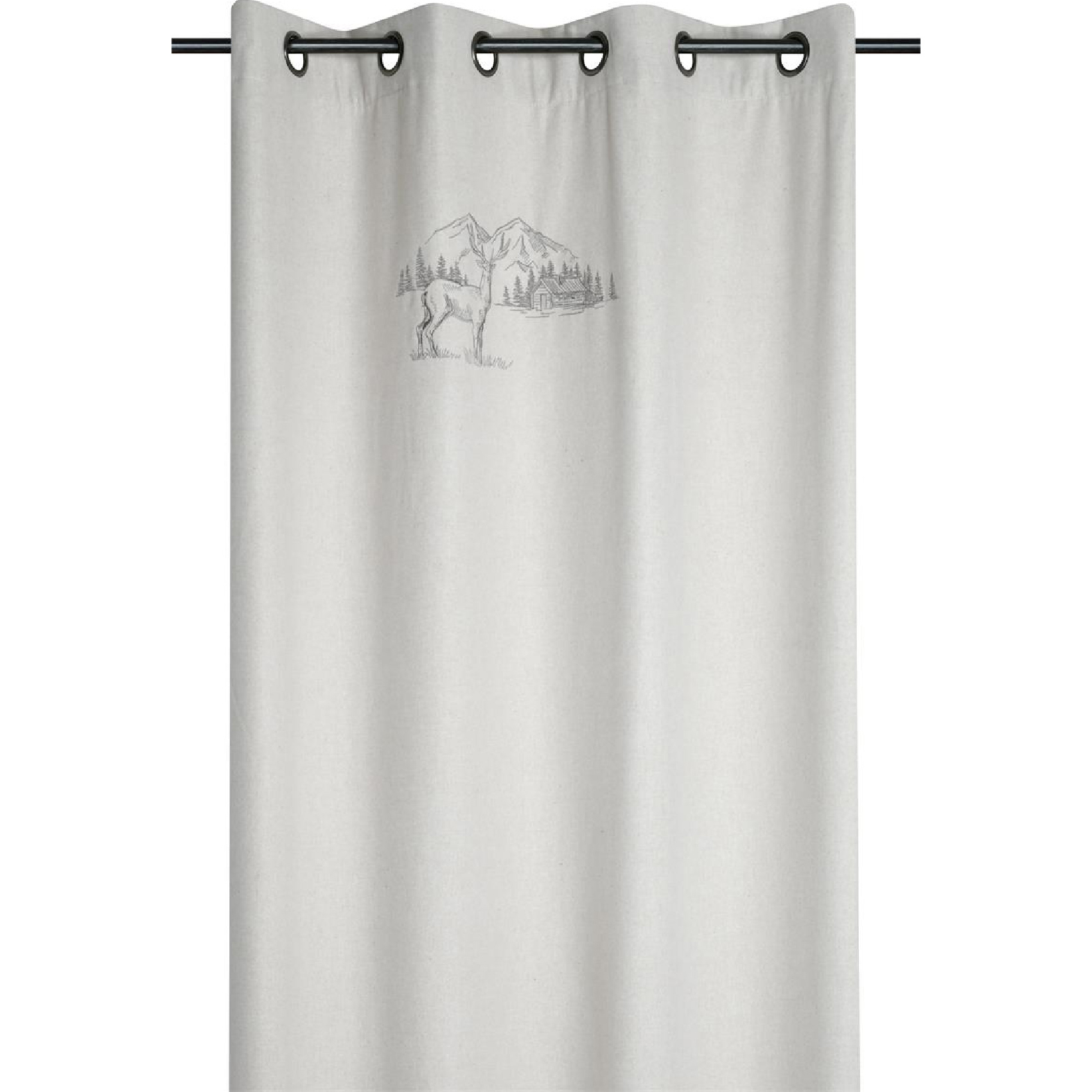 Rideau cerf esprit chalet - Effet laine brodé, LOVELY CASA