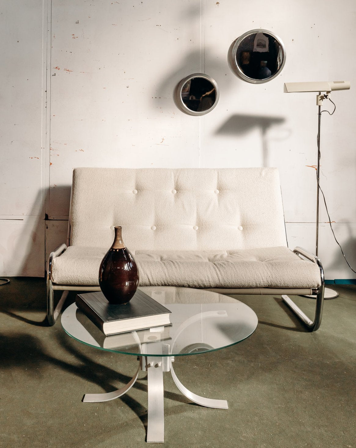 Table basse ronde en verre Donna N°504 - Bon état, DEBONGOUT