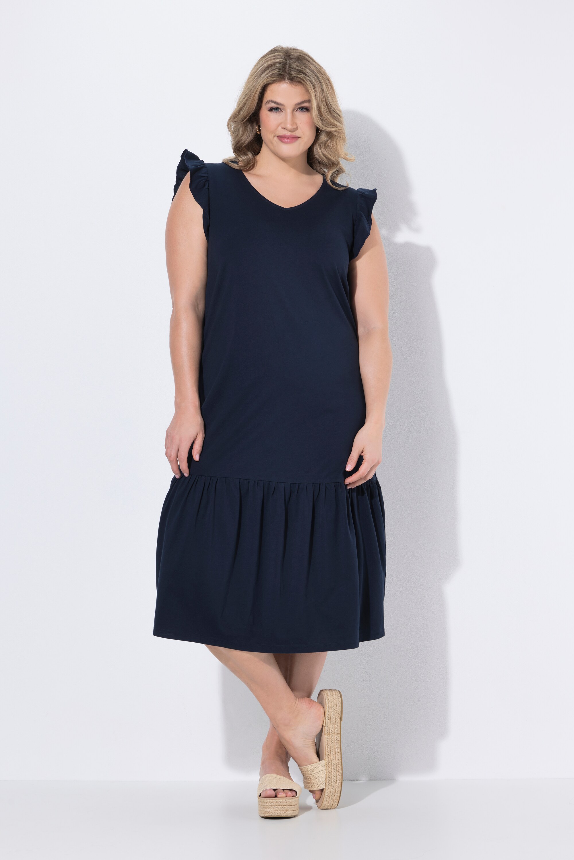 Robe midi en coton bio, décolleté en V, ULLA POPKEN