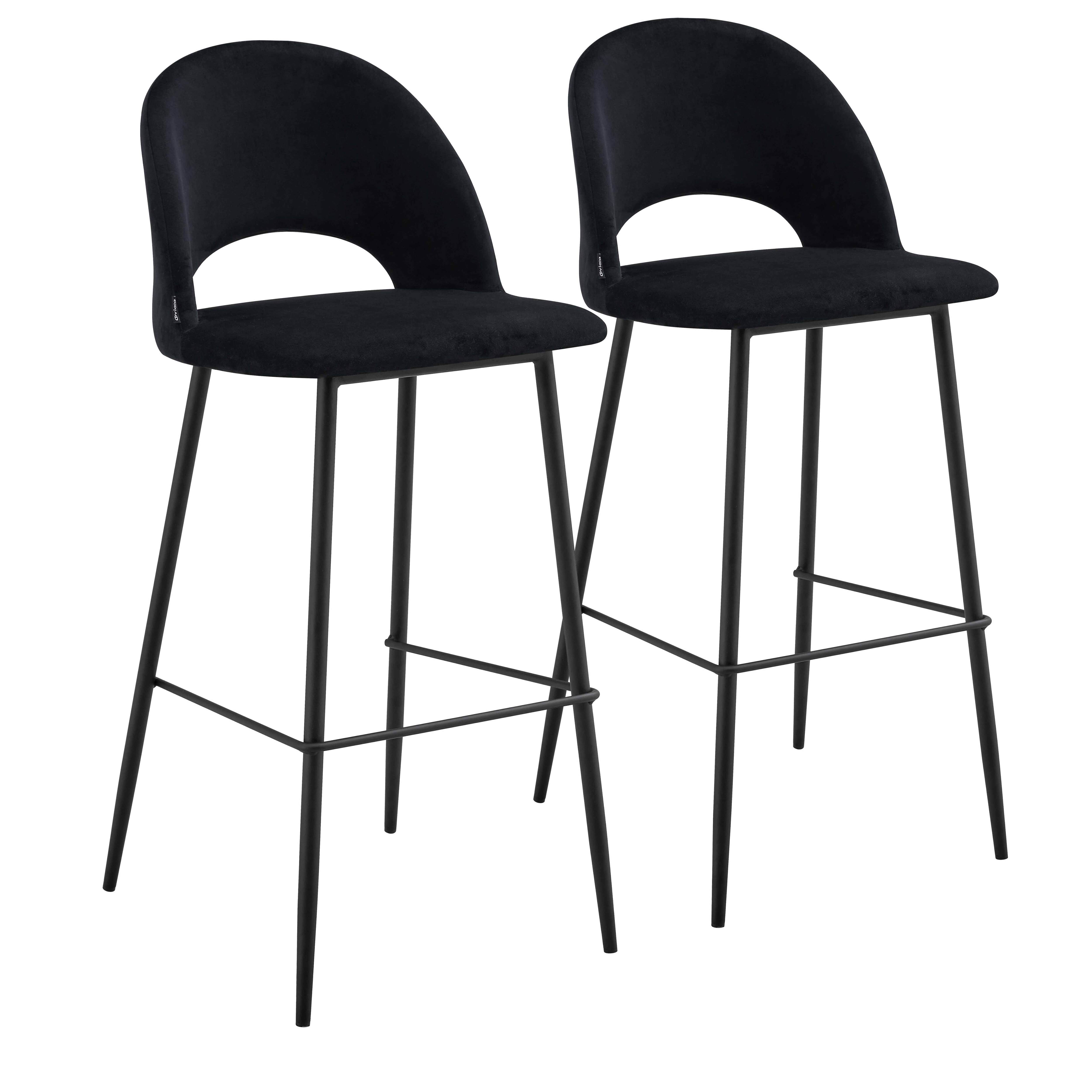 Lot de 2 chaises hautes en acier et velours, LOU, OVIALA