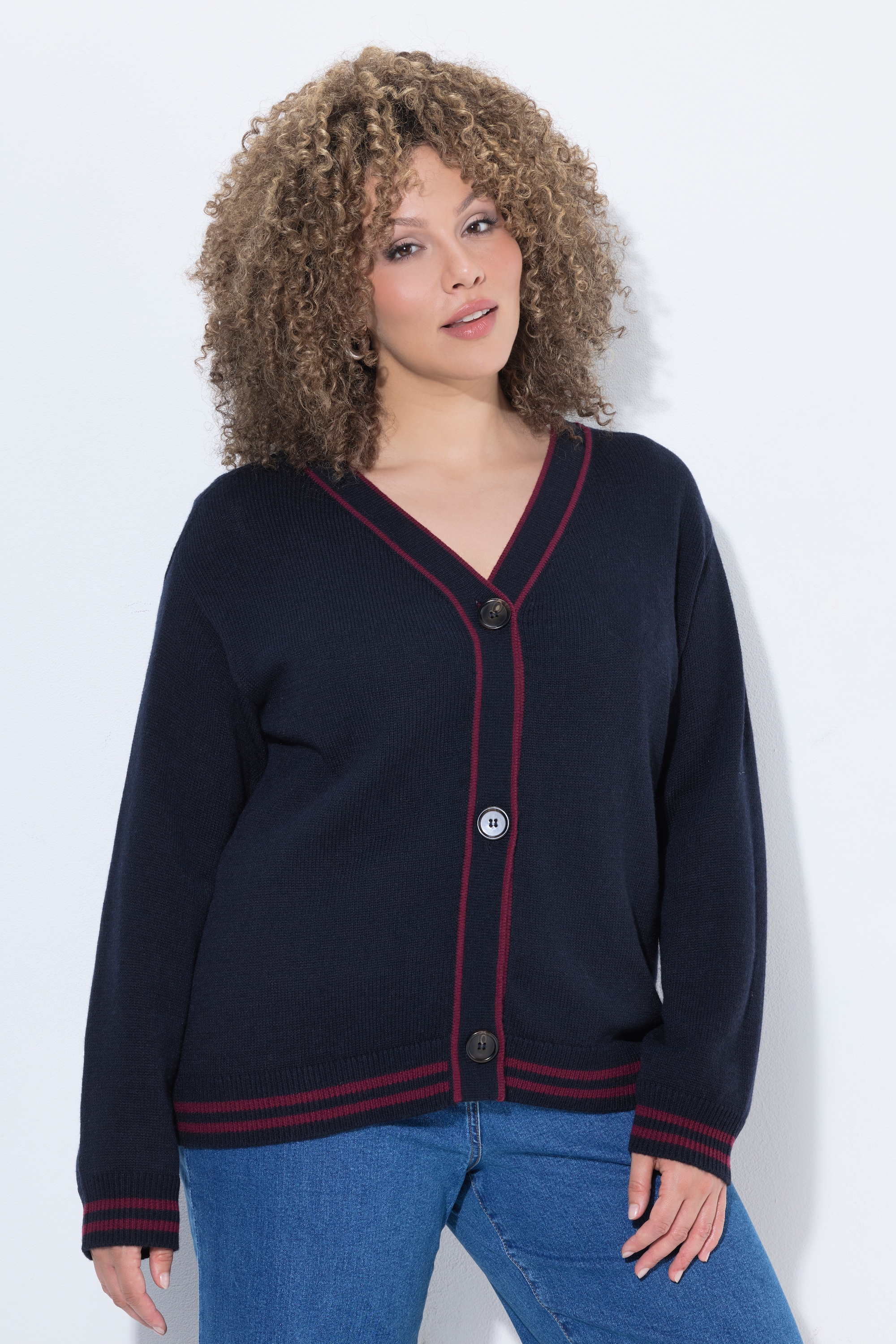 Cardigan en laine mélangée, rayures, ULLA POPKEN