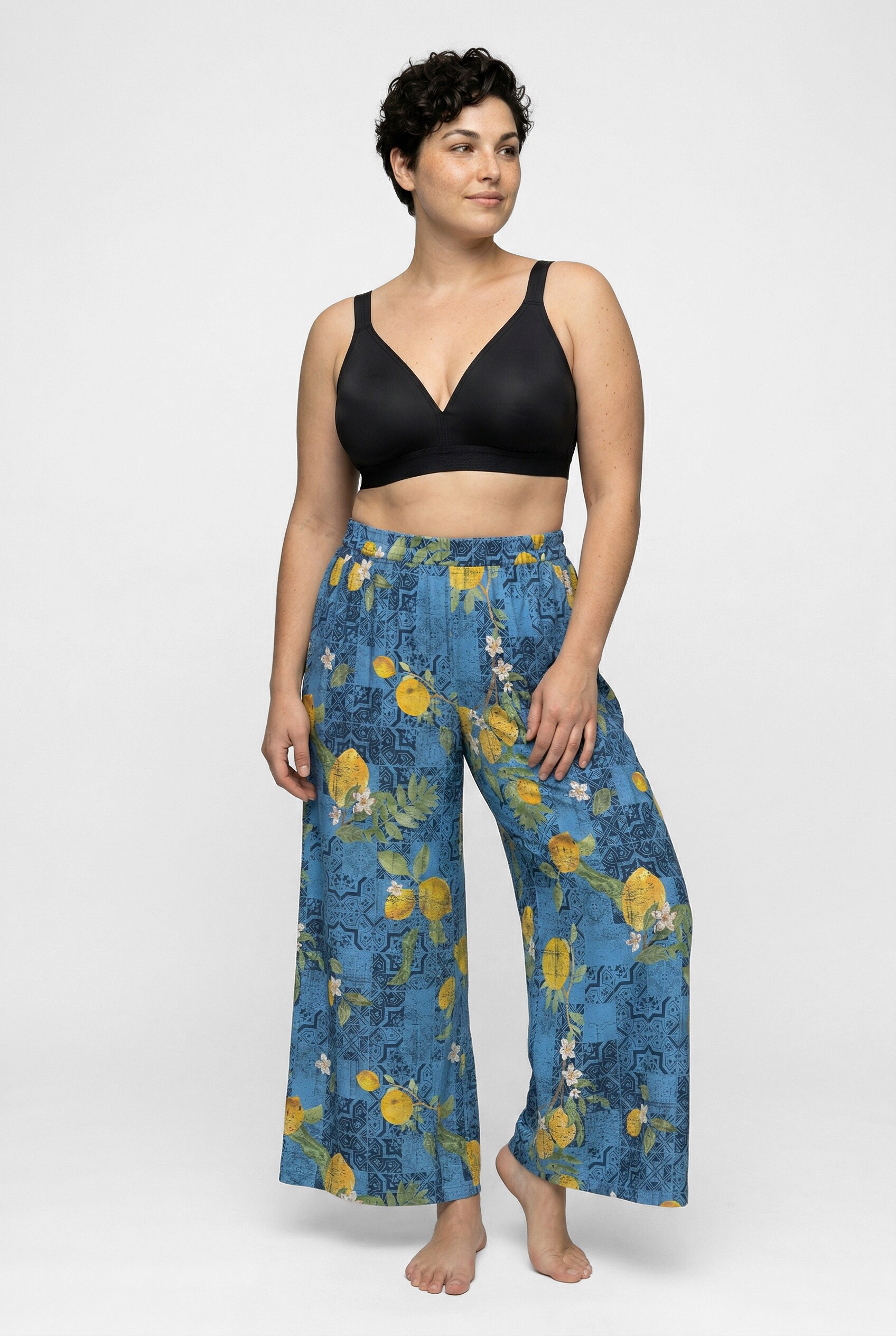 Pantalon palazzo, motif citrons, ULLA POPKEN