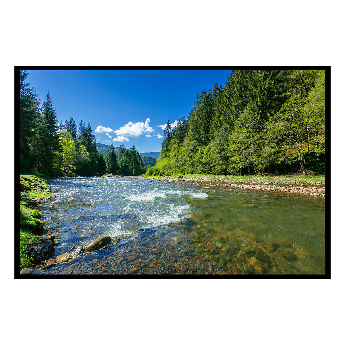 Affiche encadrée rivière en forêt et nature, HEXOA