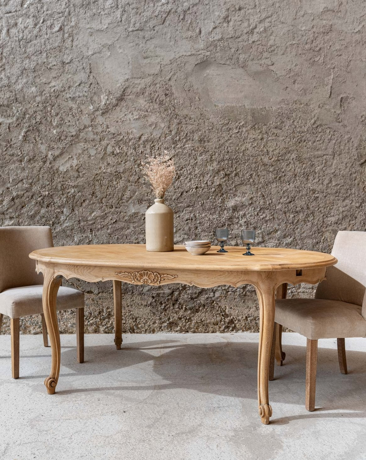 Table à manger en bois massif et son plateau en marqueterie Romy N°1547 - Bon état, DEBONGOUT