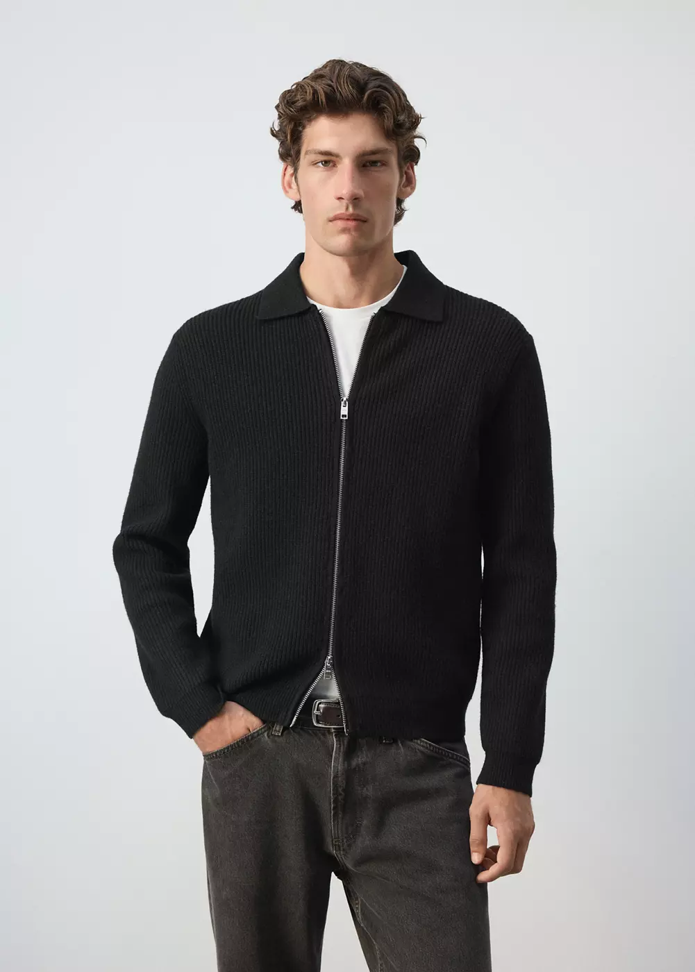 Cardigan en mélange de laine côtelée, MANGO MAN