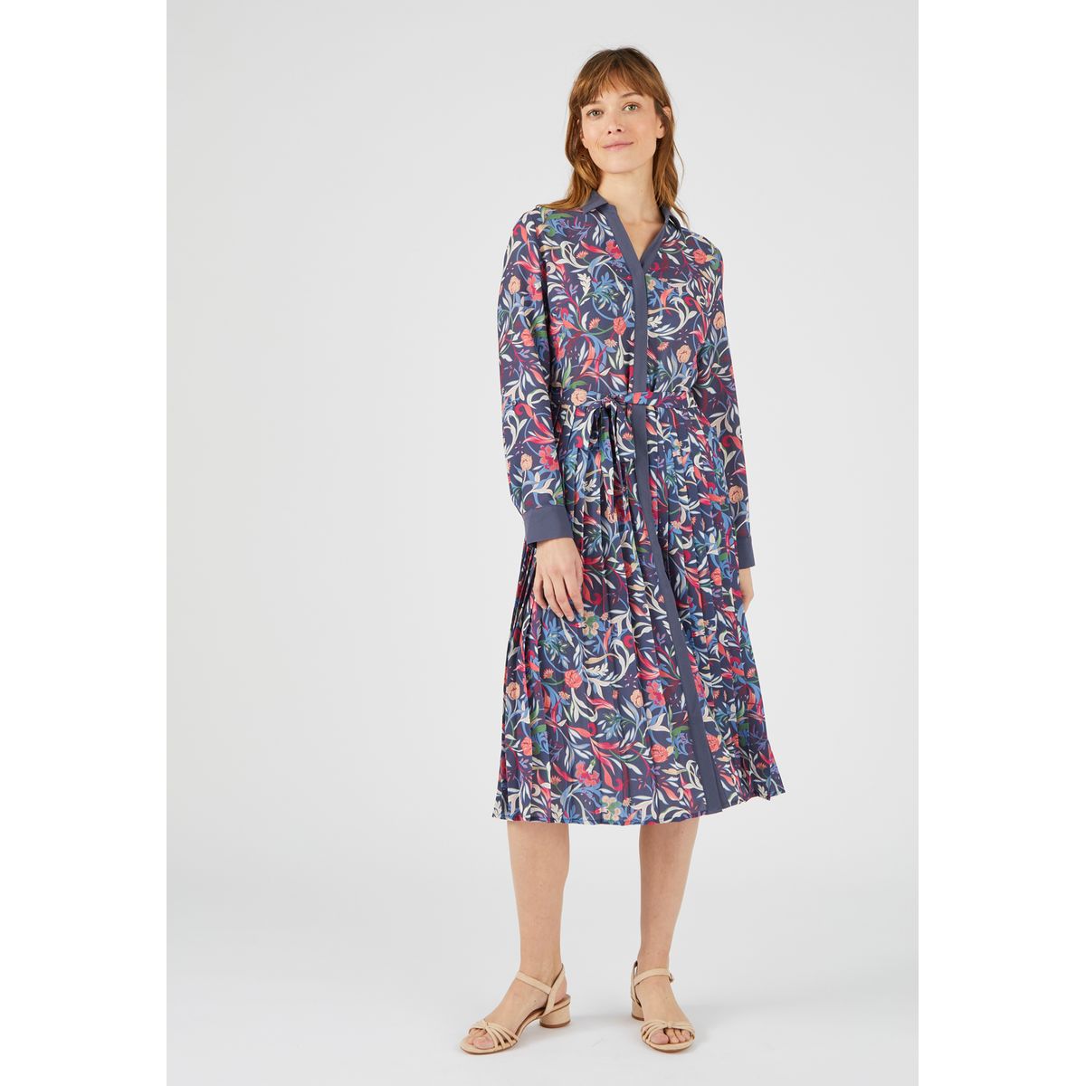 Robe chemisier bas pliss bleu floral Damart La Redoute