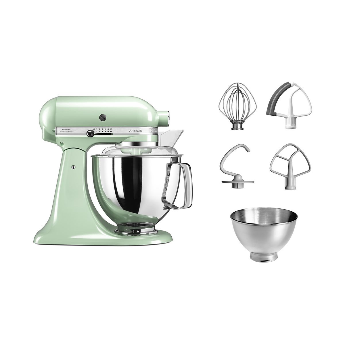 Robot pâtissier 5KSM175PSEPT Macaron Pistache, 4,8 L, bol avec poignée + bol 3 L, batteur souple et couvercle, KITCHENAID