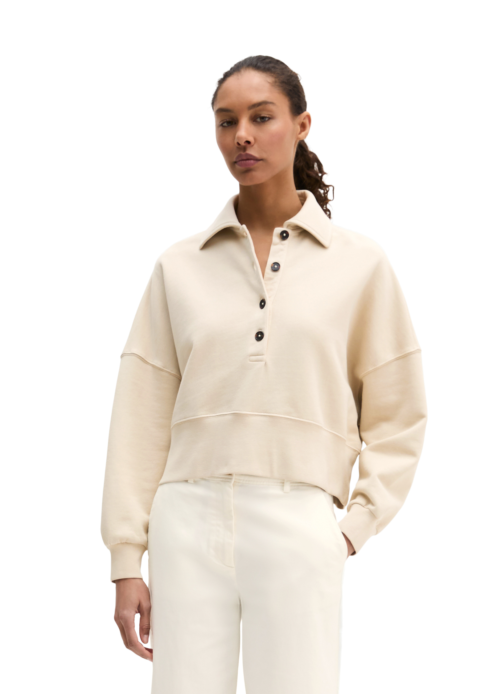 Sweat-shirt polo oversize avec du coton recyclé, MARC O'POLO