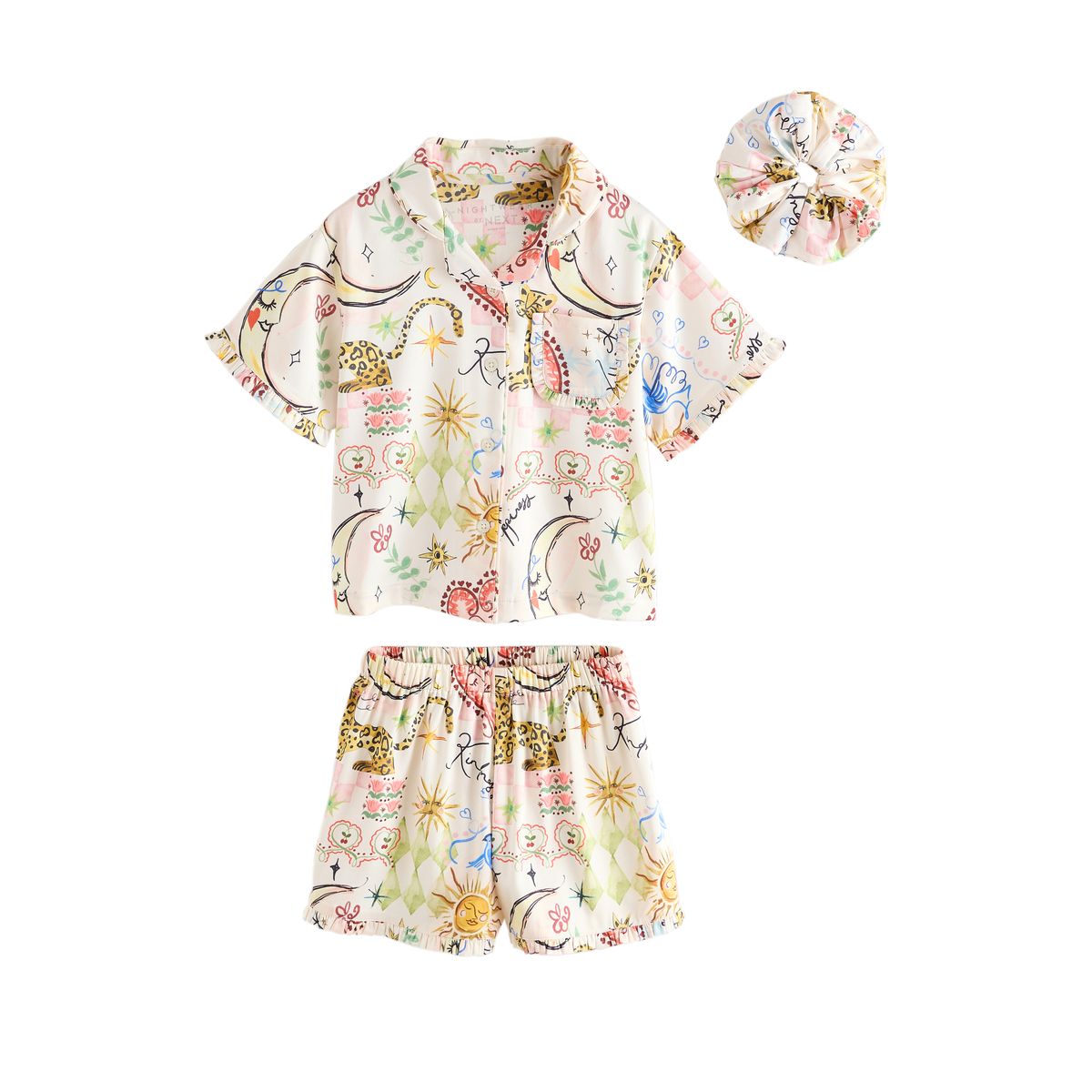 Pyjama court boutonné en satin écru/imprimé, NEXT