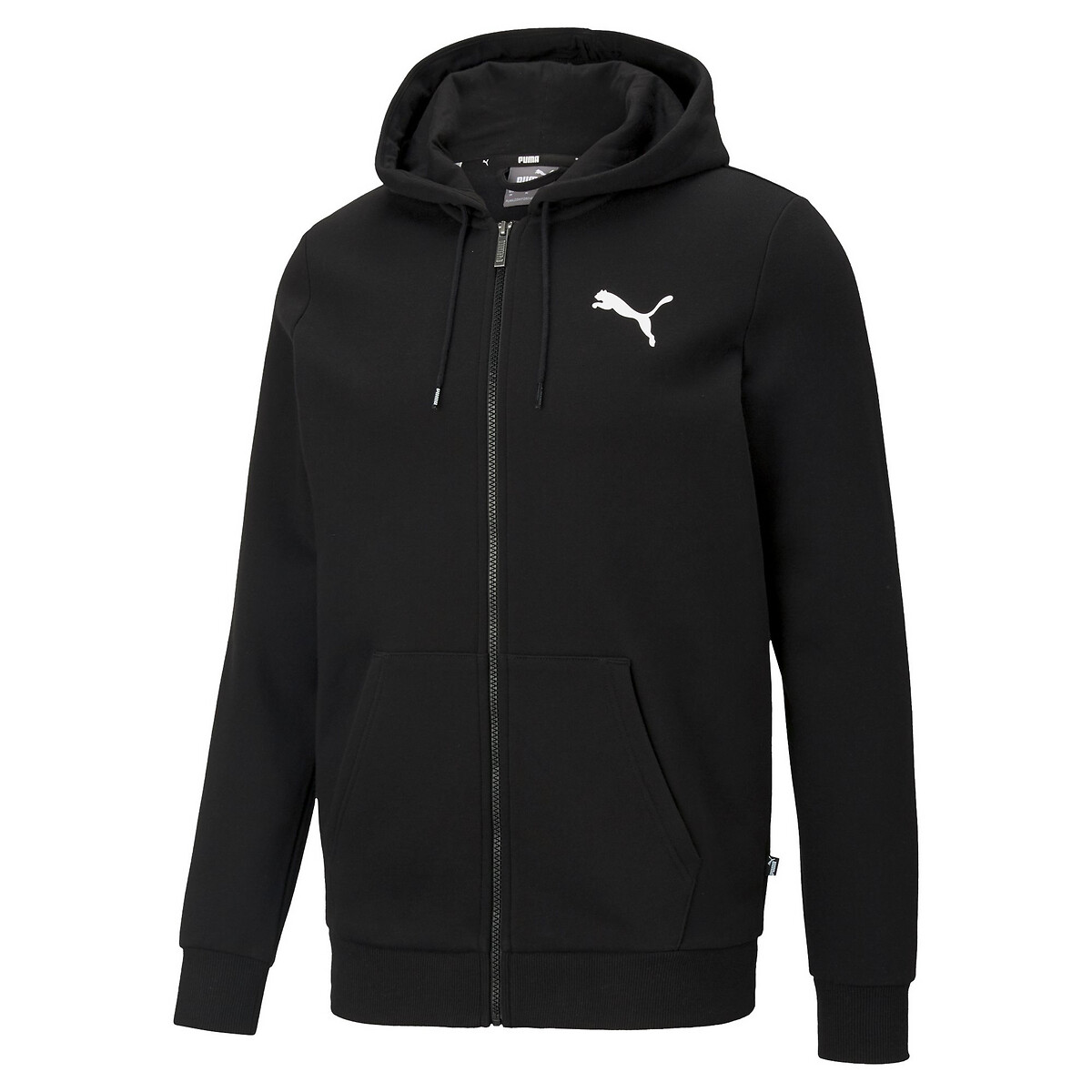 Image of Essential Cotton Mix Hoodie with Small Logo Print and Zip Fastening