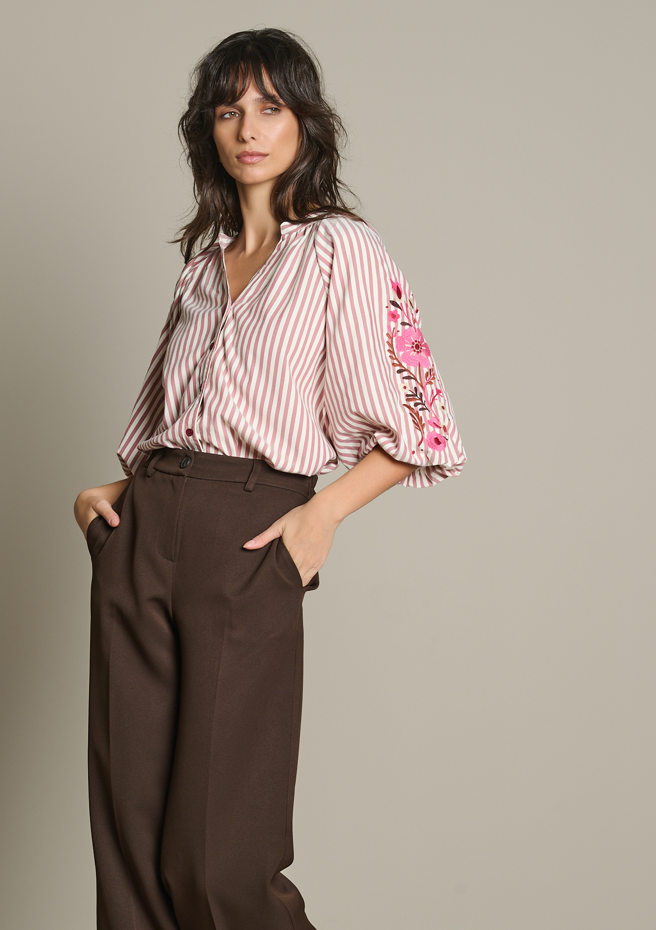 Chemise rayée brodée, LOLALIZA