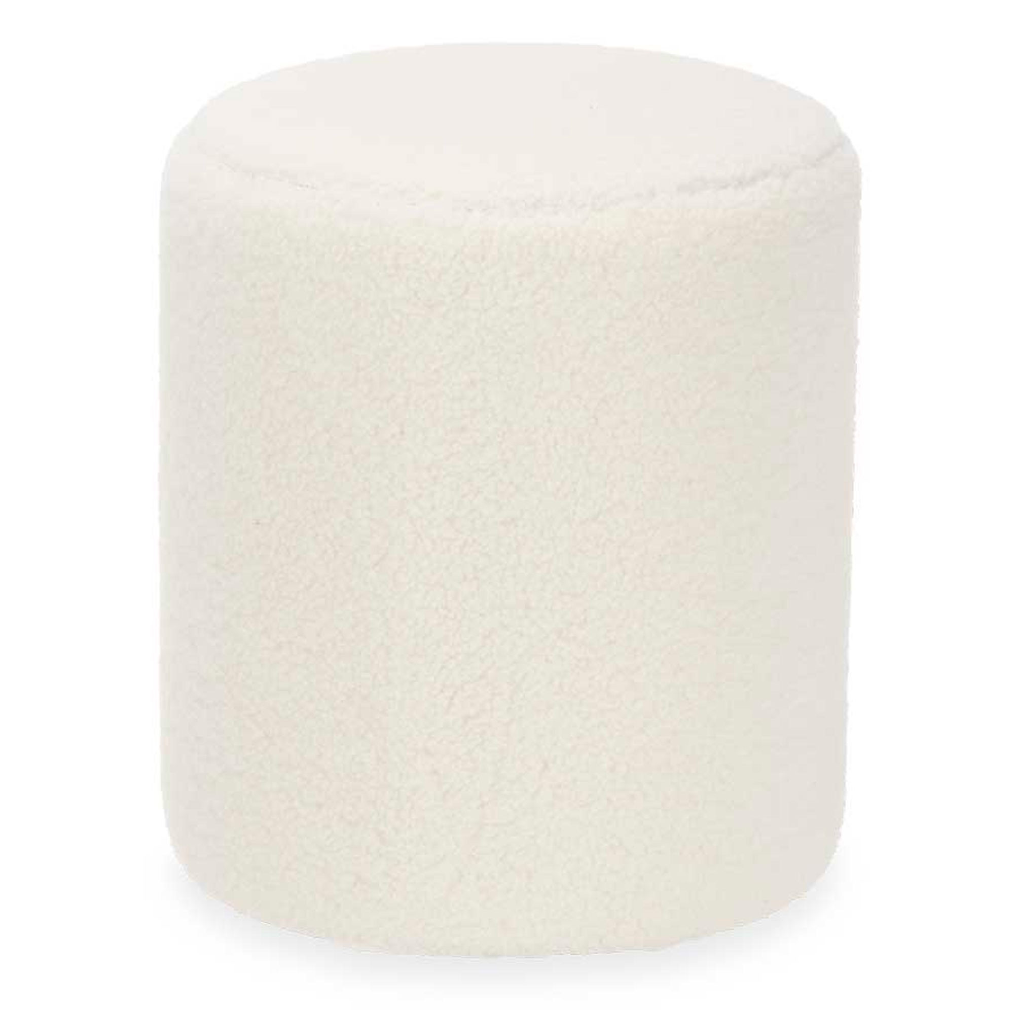 Pouf rond tissu bouclette blanc 32x32x36cm, WADIGA