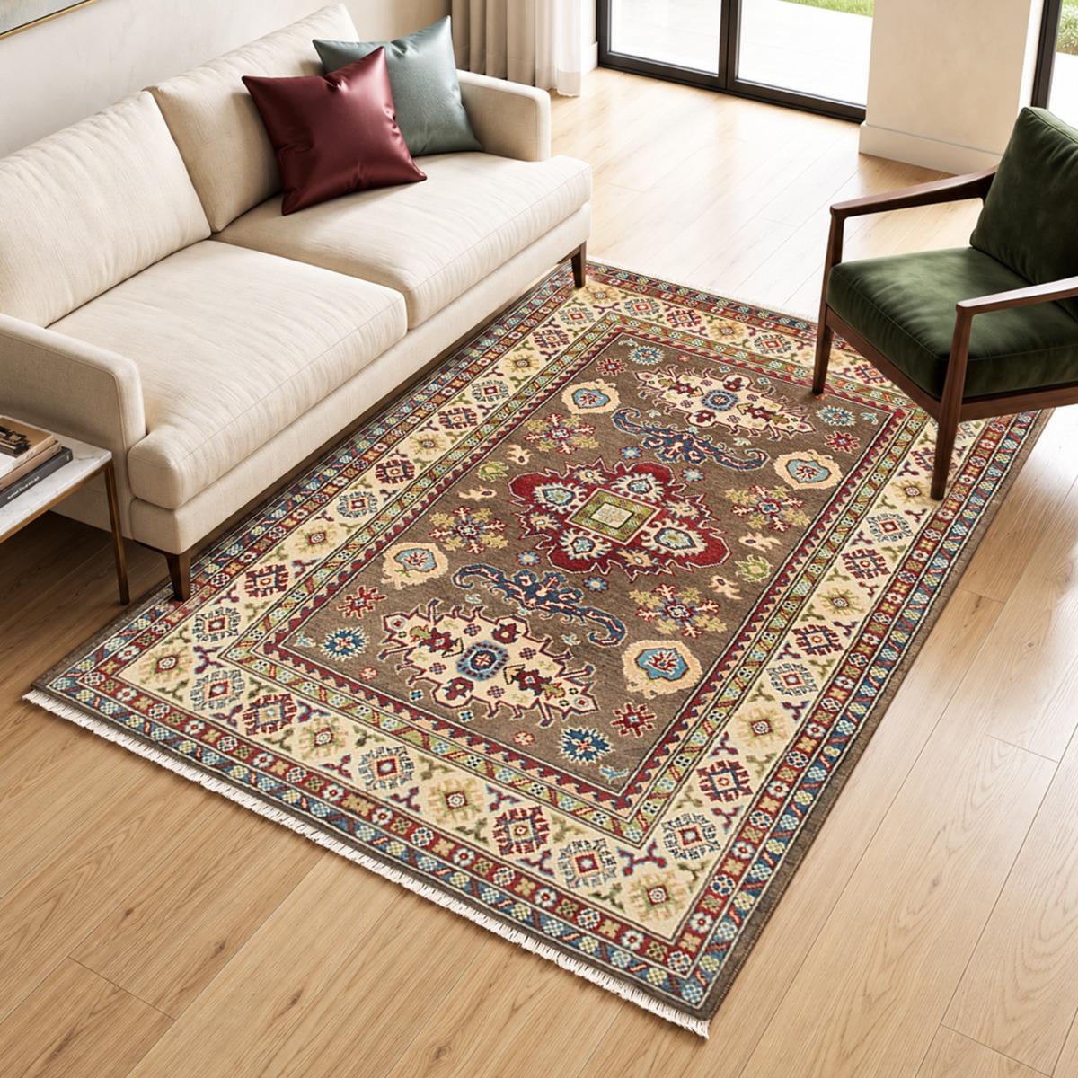 Tapis salon géométrique, noué main en laine, KAZAK CO 61, UN AMOUR DE TAPIS