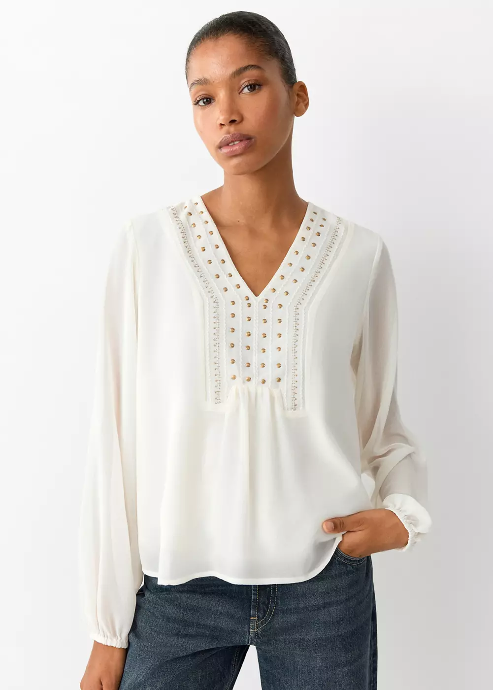 Blouse en mousseline avec clous, MANGO TEEN