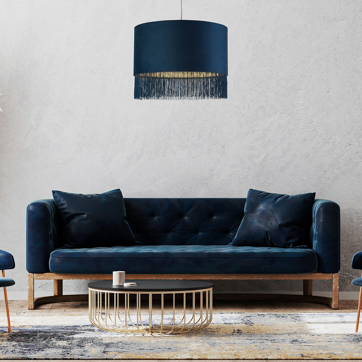 Navy fringed sale lampshade