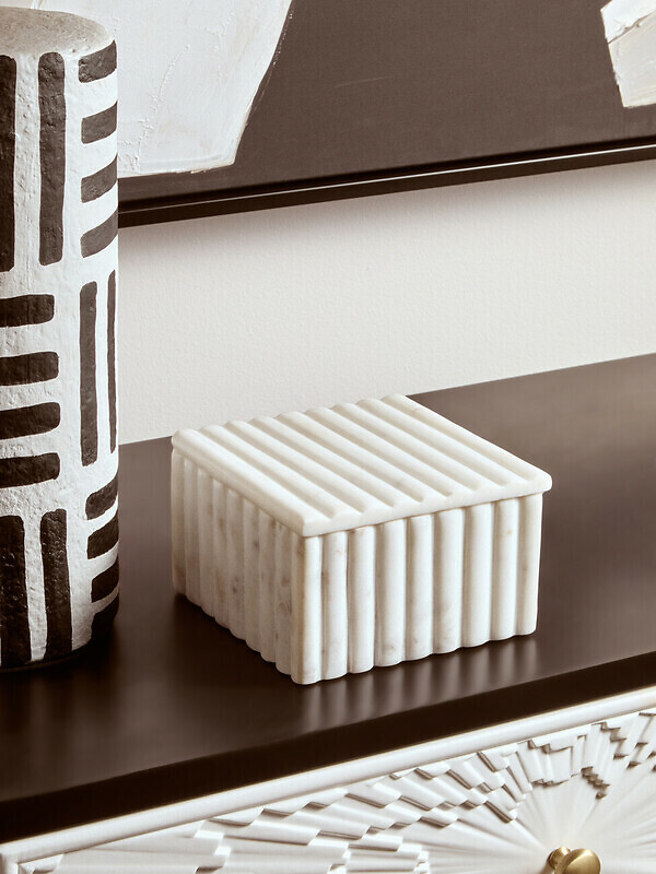 Square Fluted Marble Box in White, FIFTY FIVE SOUTH