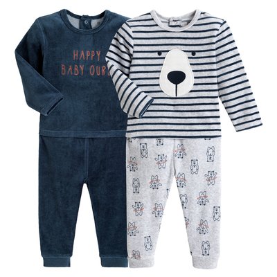 Pack of 2 Pyjamas in Cotton Mix Velour LA REDOUTE COLLECTIONS