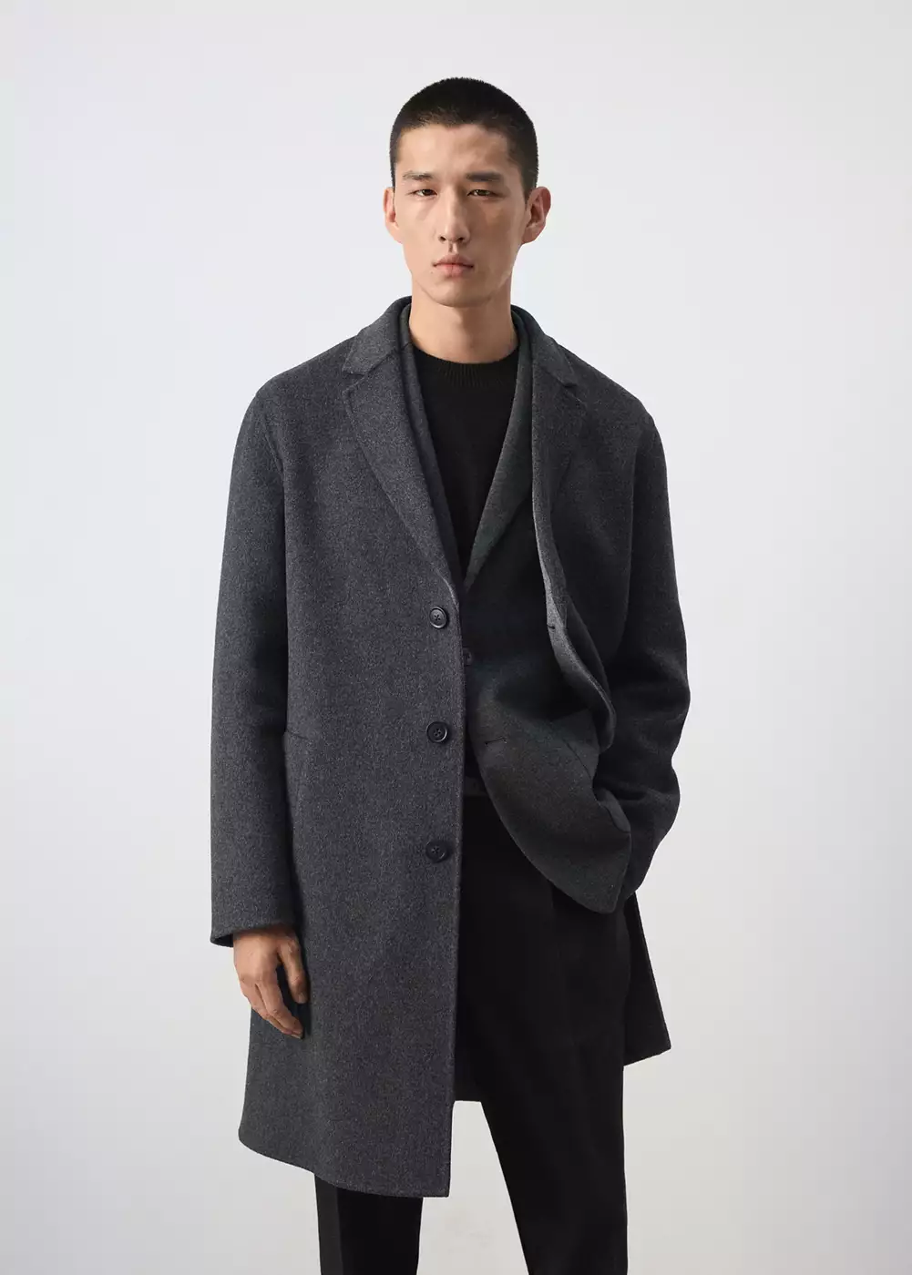 Manteau laine mélangée boutons, MANGO MAN