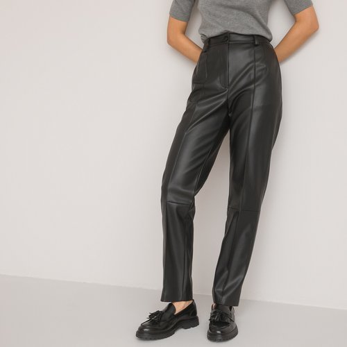 Recycled faux leather trousers, length 30.5, black, La Redoute