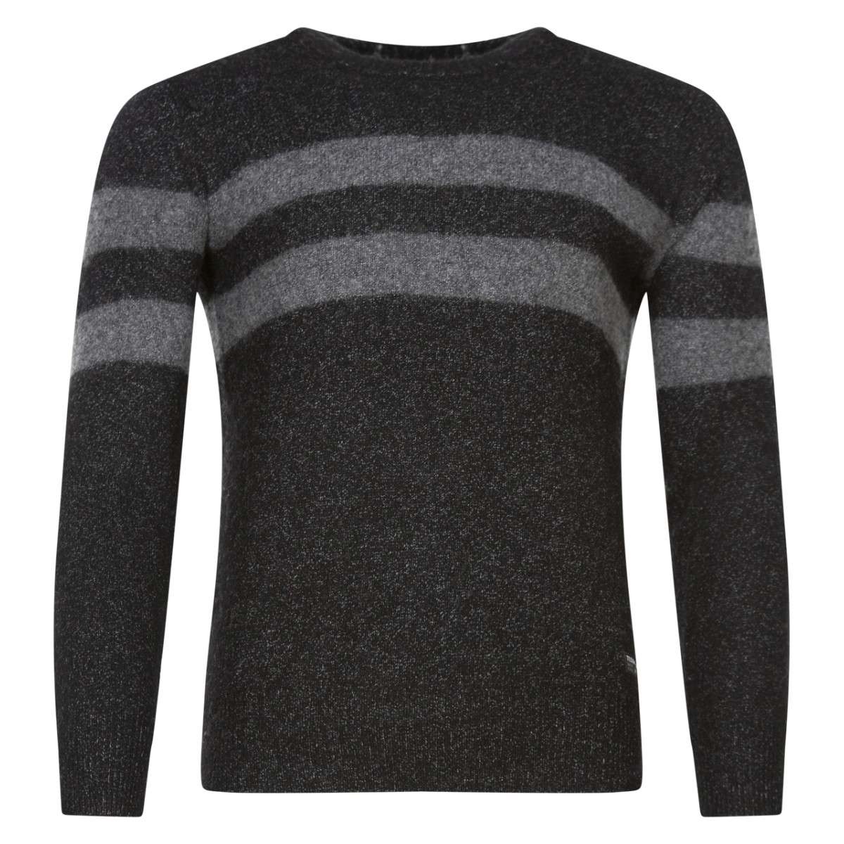 Pull en laine mélangée noir chiné avec une coupe droite et un col rond, TEDDY SMITH