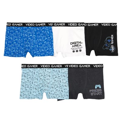 Pack of 5 Boxers in Cotton with Gamer Print LA REDOUTE COLLECTIONS