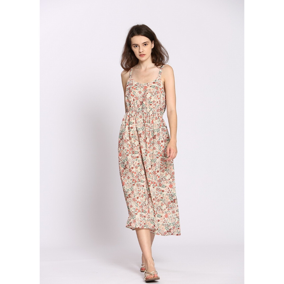 Robe bretelles longueur midi imprim floral